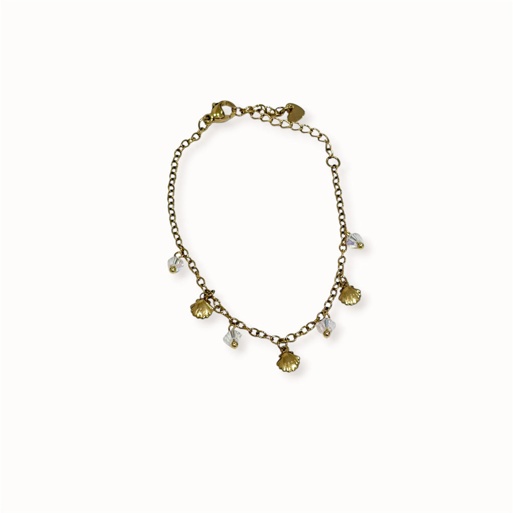 Bracelet petites breloques et cristaux doré