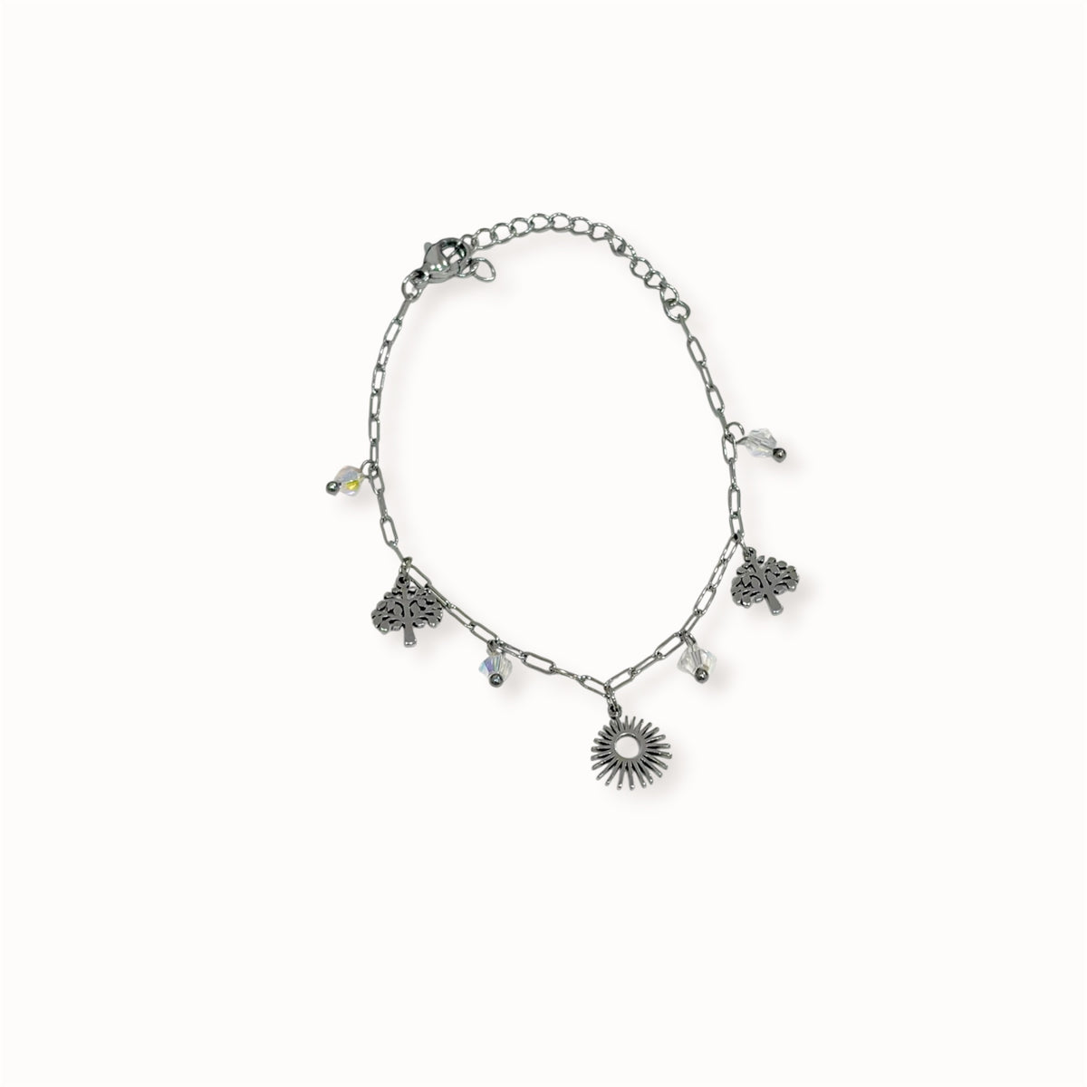 Bracelet breloques et cristaux argenté