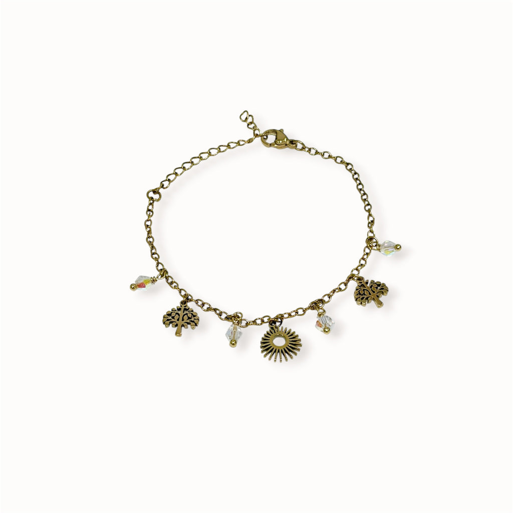Bracelet breloques et cristaux doré