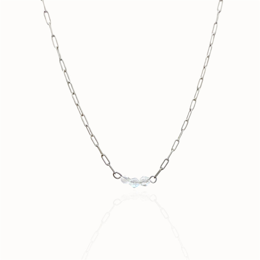 Collier 3 cristaux argenté