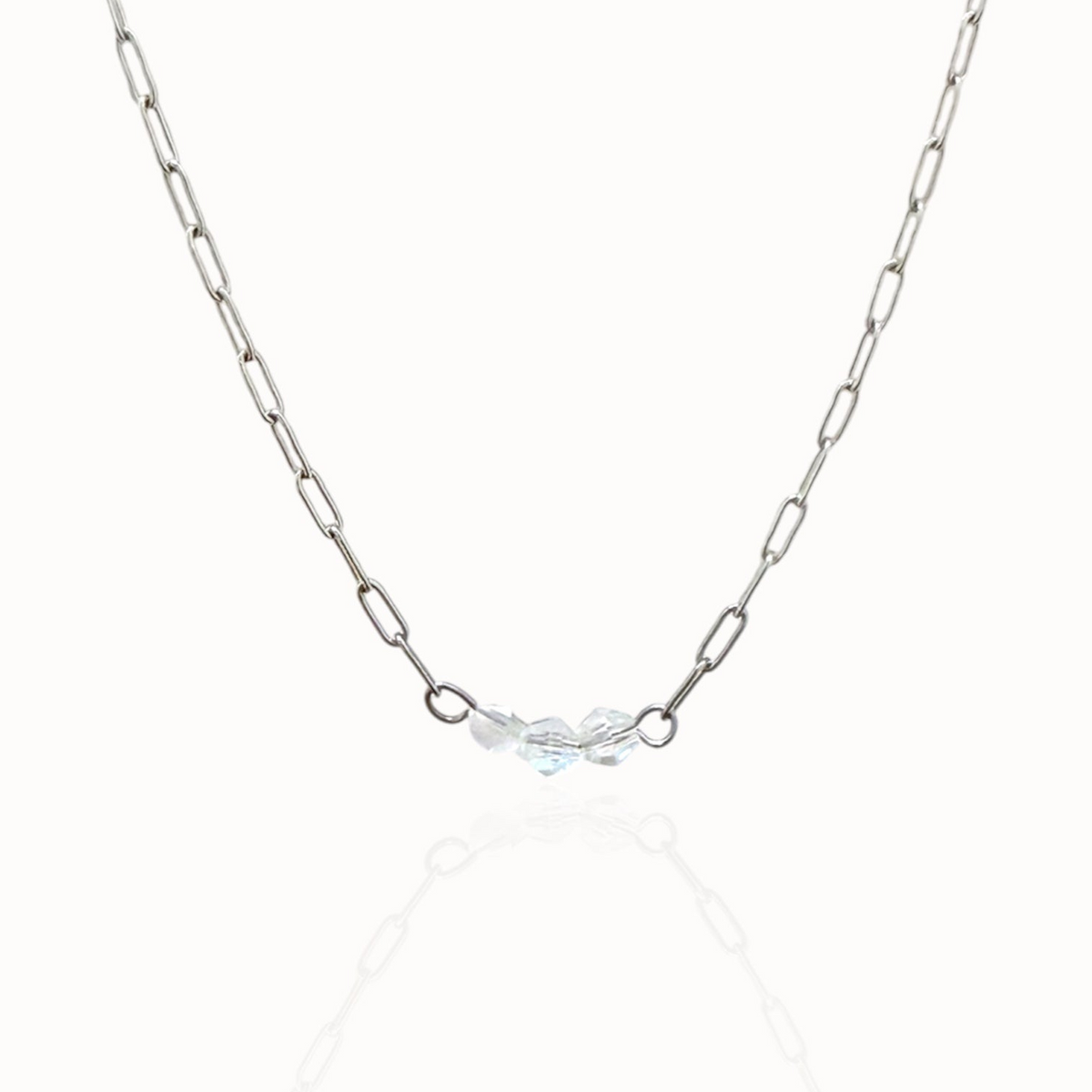 Collier 3 cristaux argenté