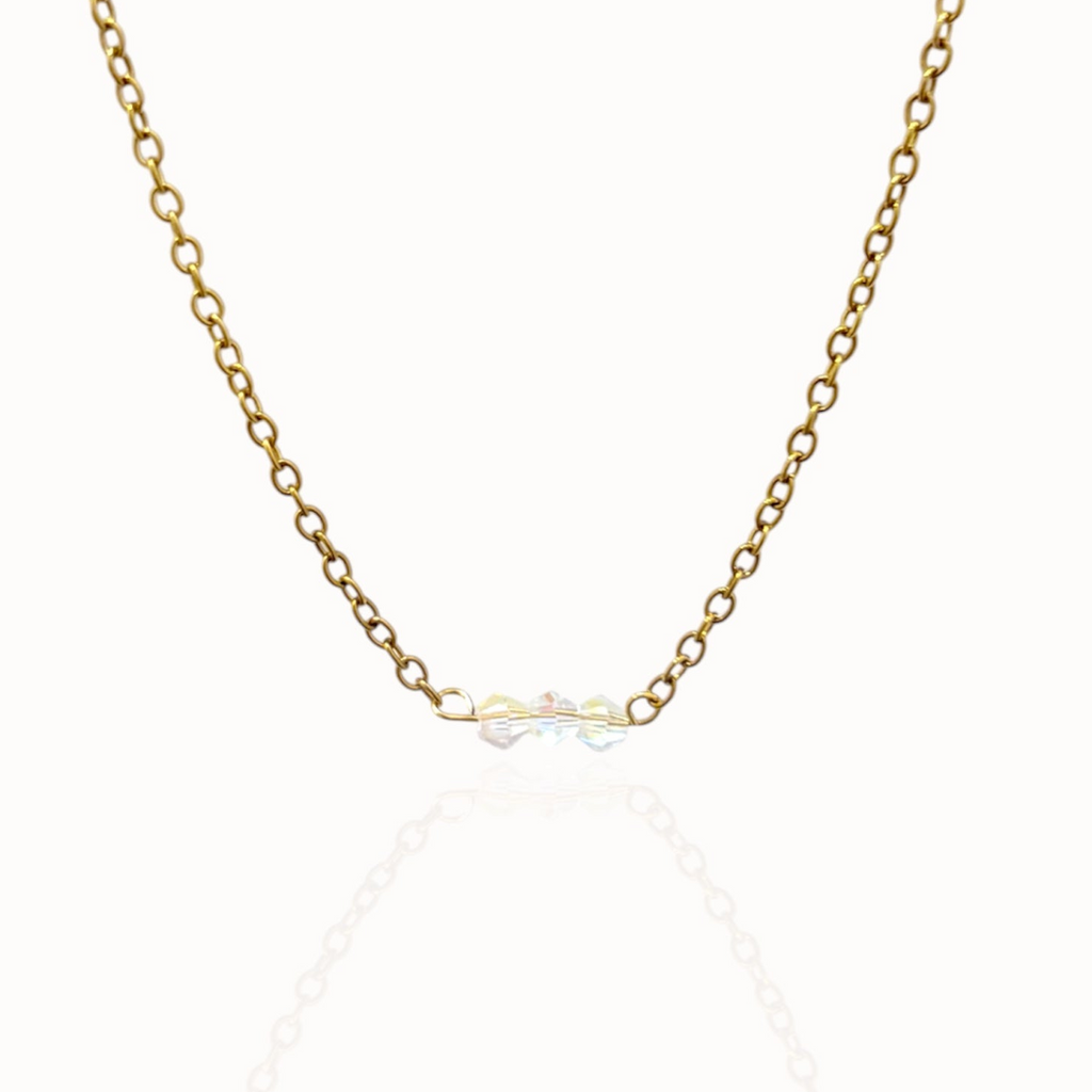 Collier 3 cristaux doré