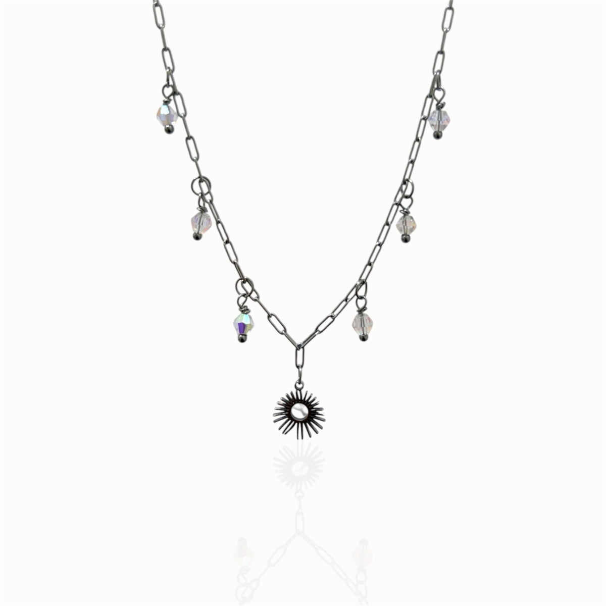 Collier 6 cristaux argenté