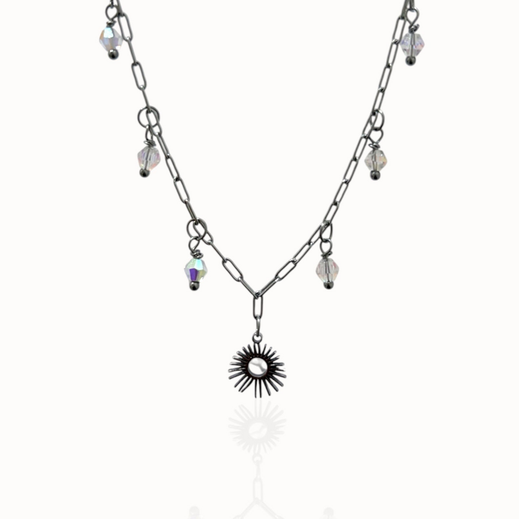 Collier 6 cristaux argenté