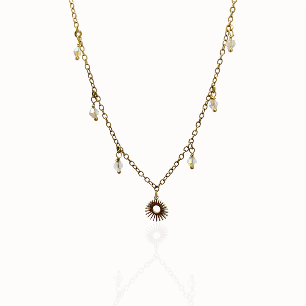 Collier 6 cristaux doré