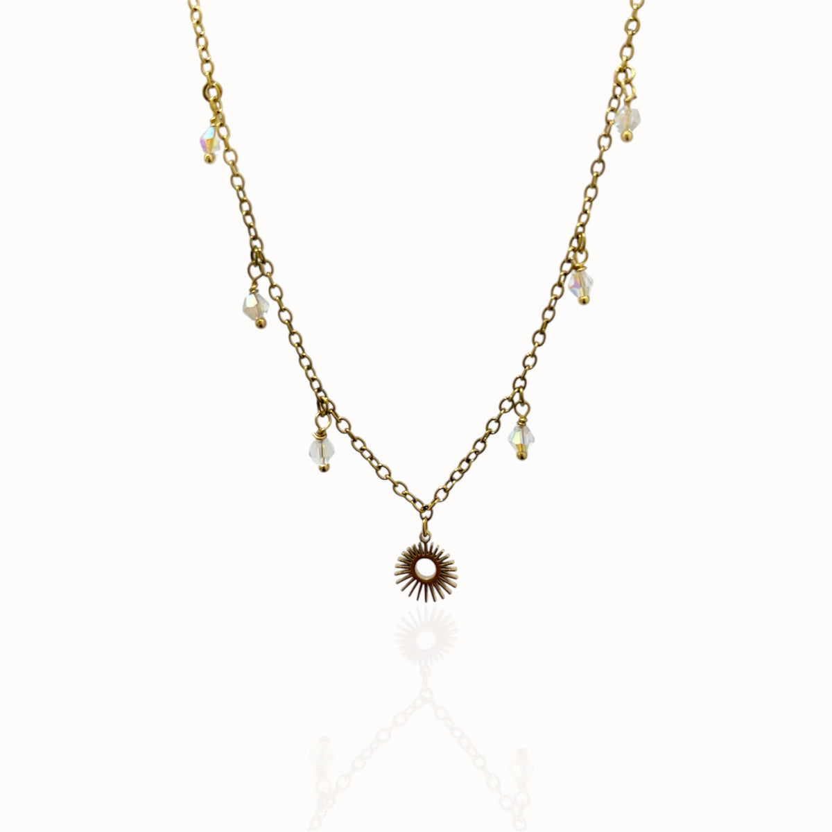 Collier 6 cristaux doré