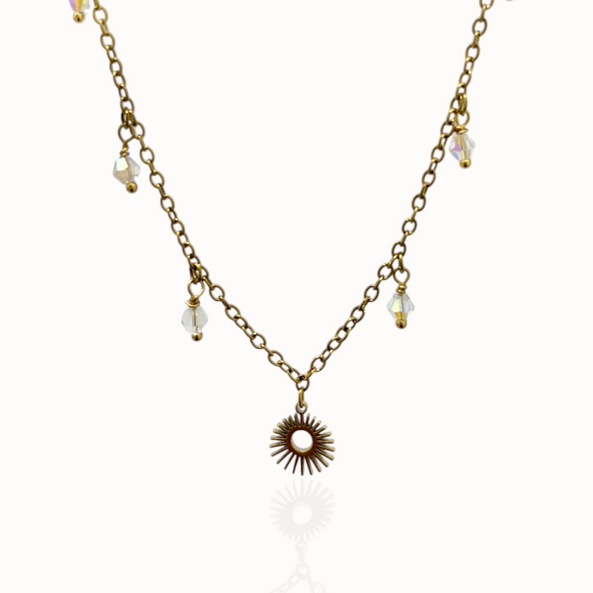 Collier 6 cristaux doré