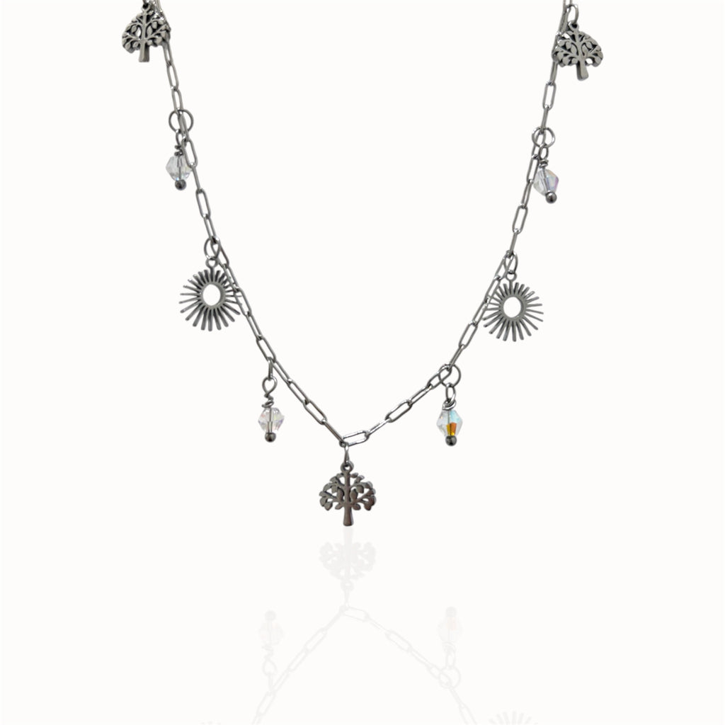Collier breloques avec cristaux argenté