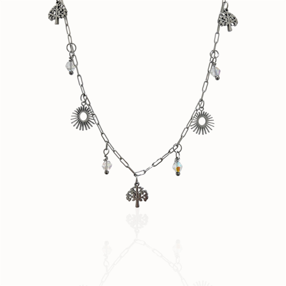 Collier breloques avec cristaux argenté