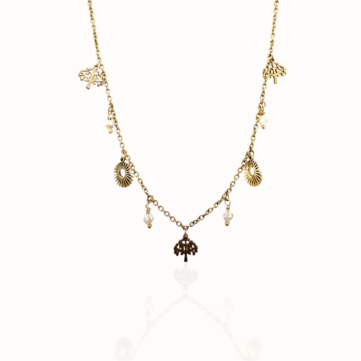 Collier breloques avec cristaux doré