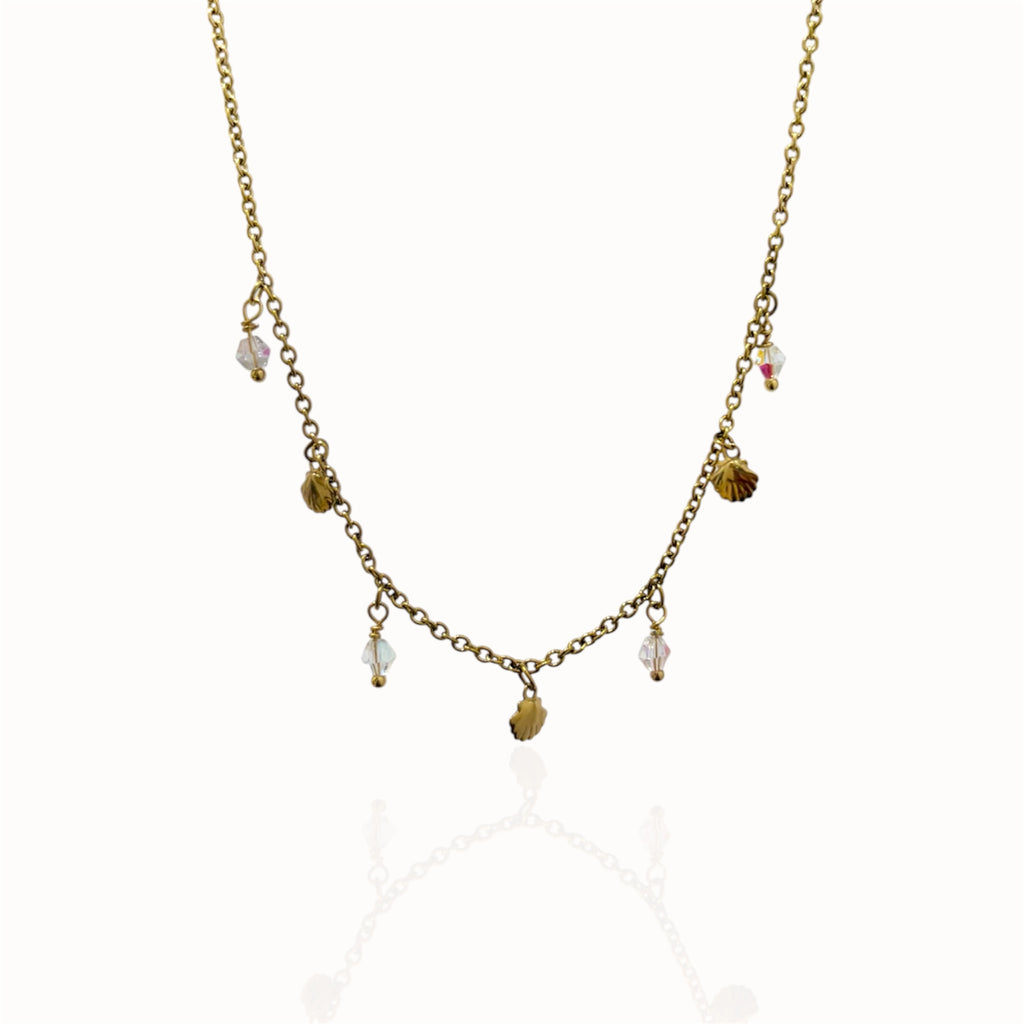 Collier petites breloques et cristaux doré