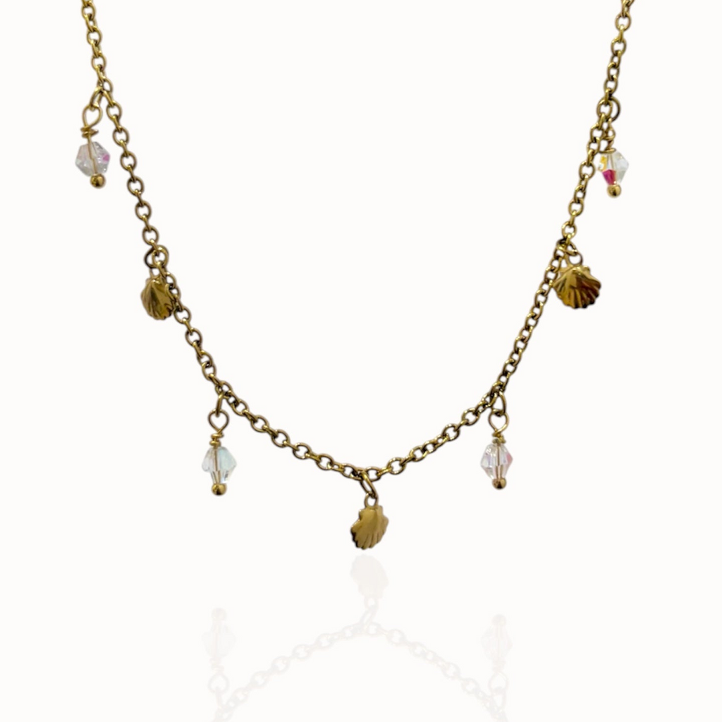 Collier petites breloques et cristaux doré