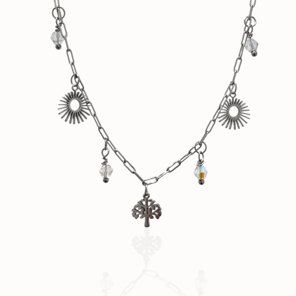 Collier breloques avec cristaux argenté