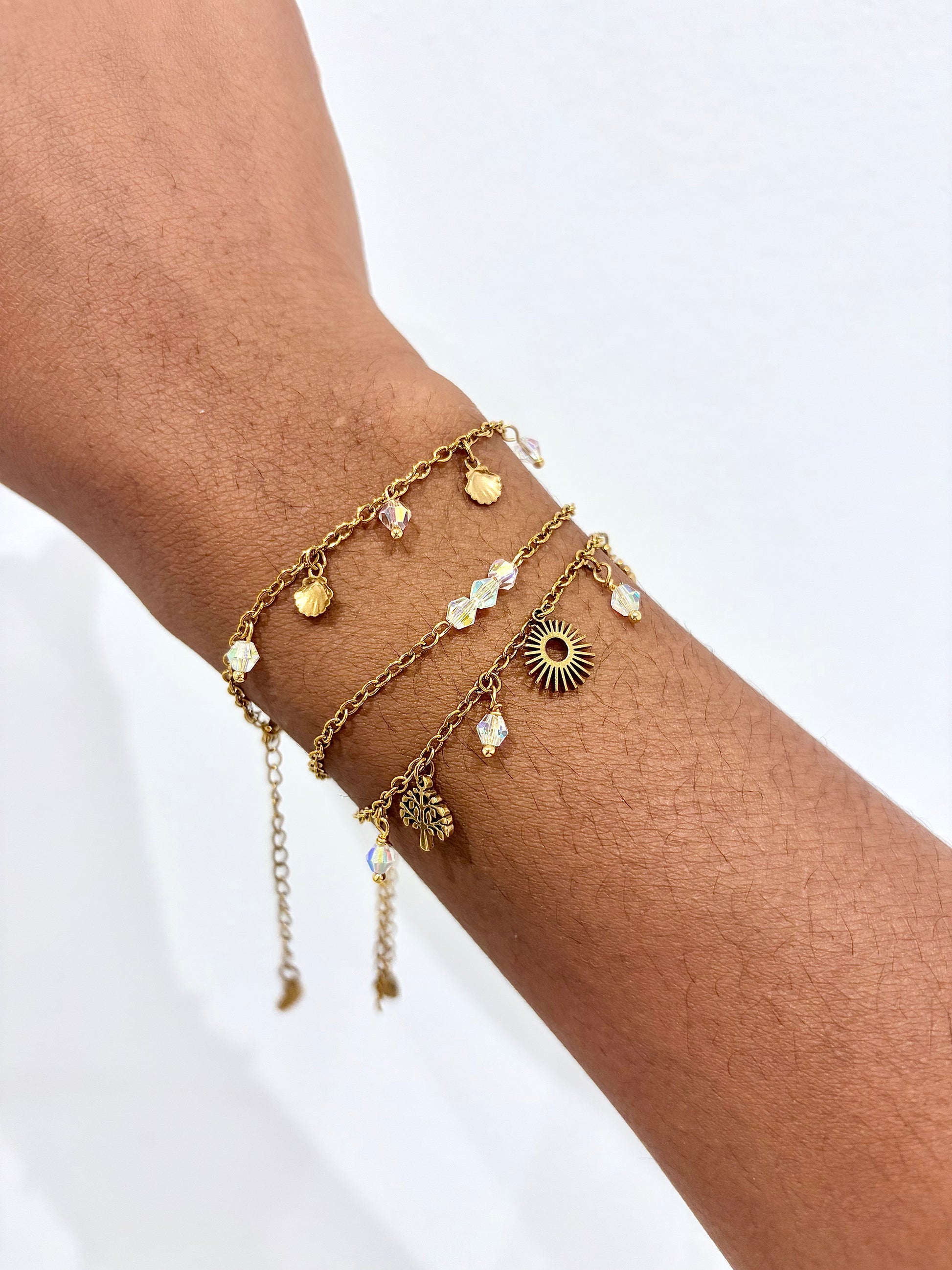 Bracelet 3 cristaux doré