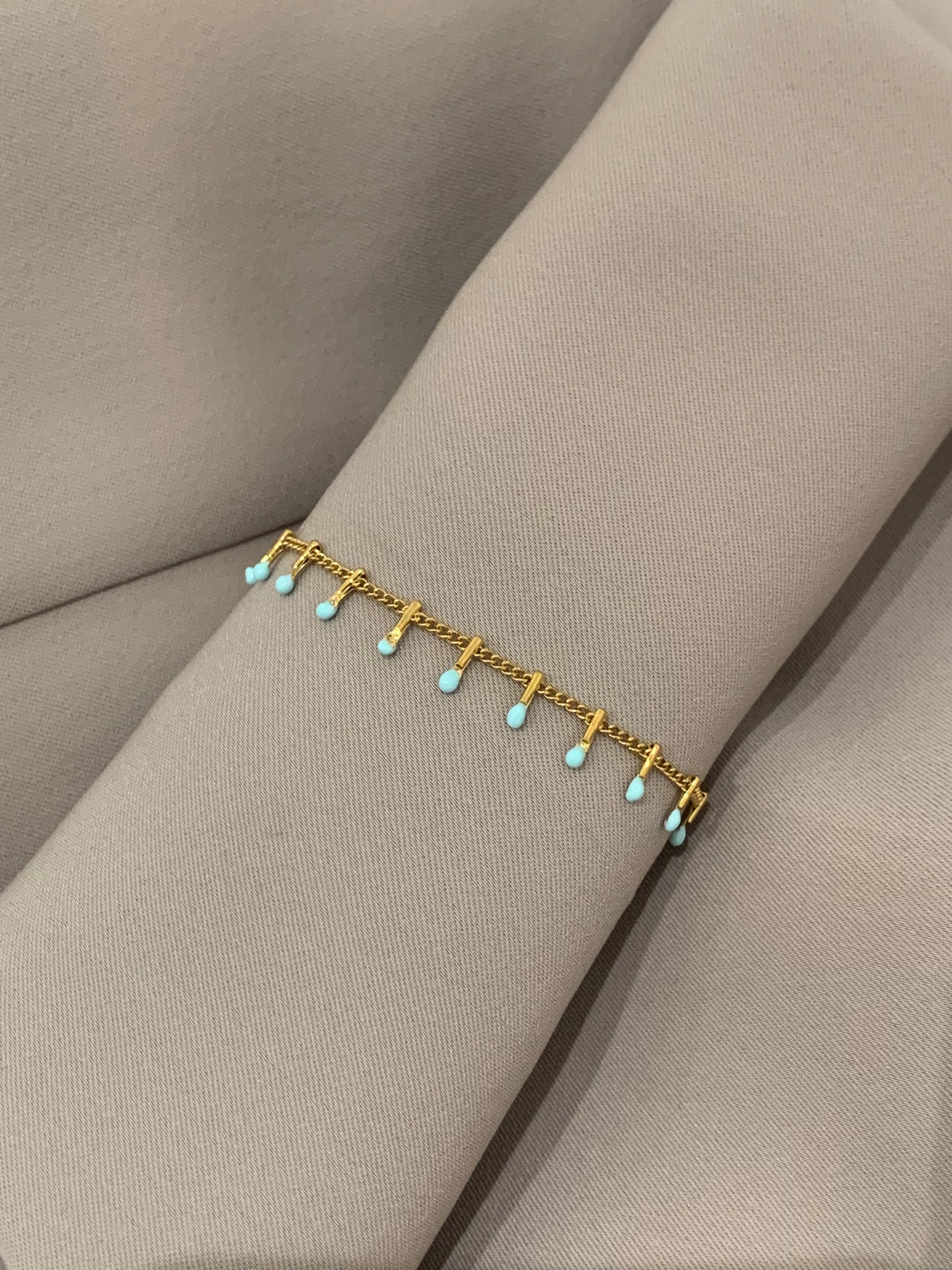 Bracelet Fine Perles en Acier Inoxydable Turquoise