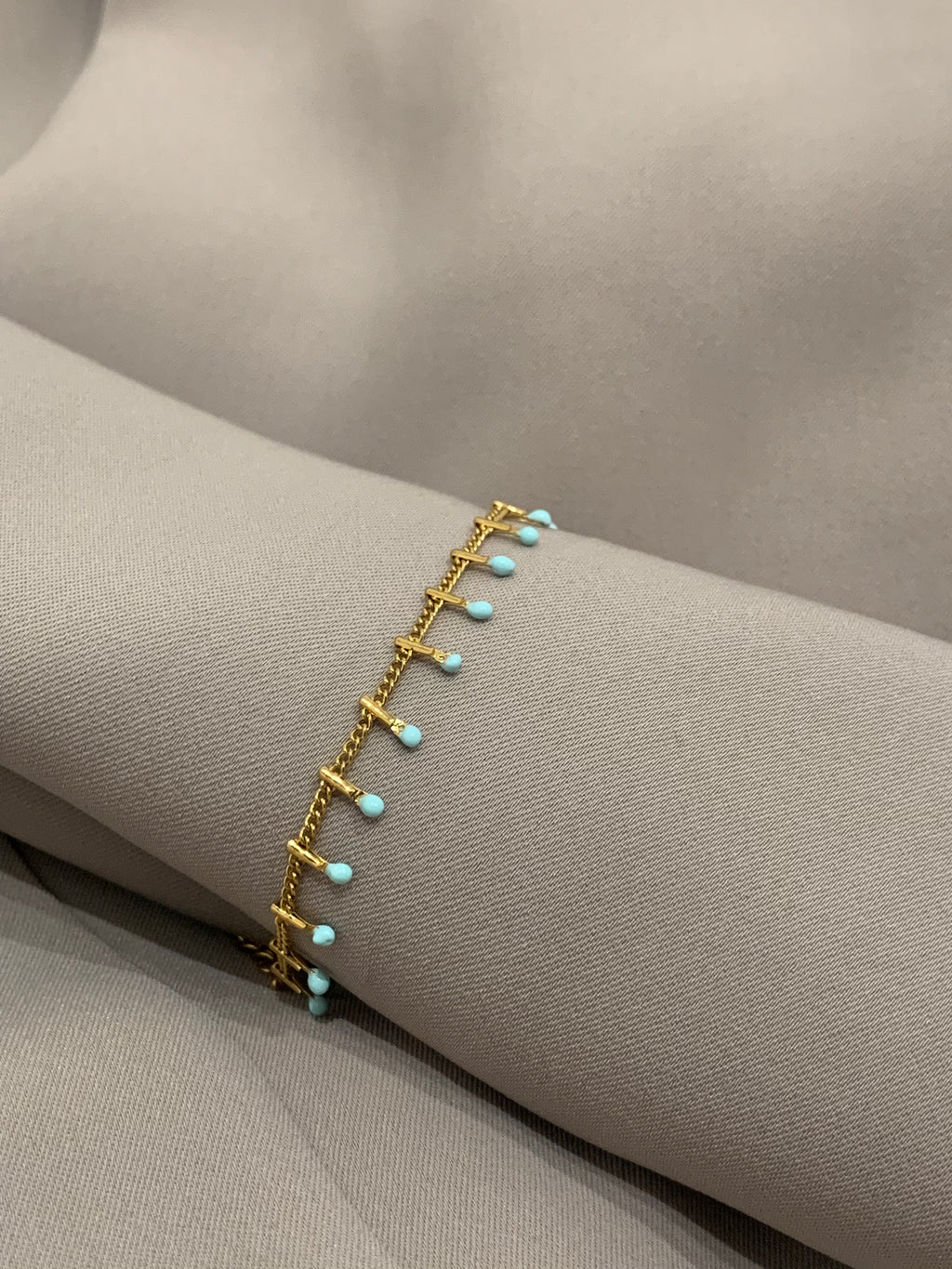 Bracelet Fine Perles en Acier Inoxydable Turquoise