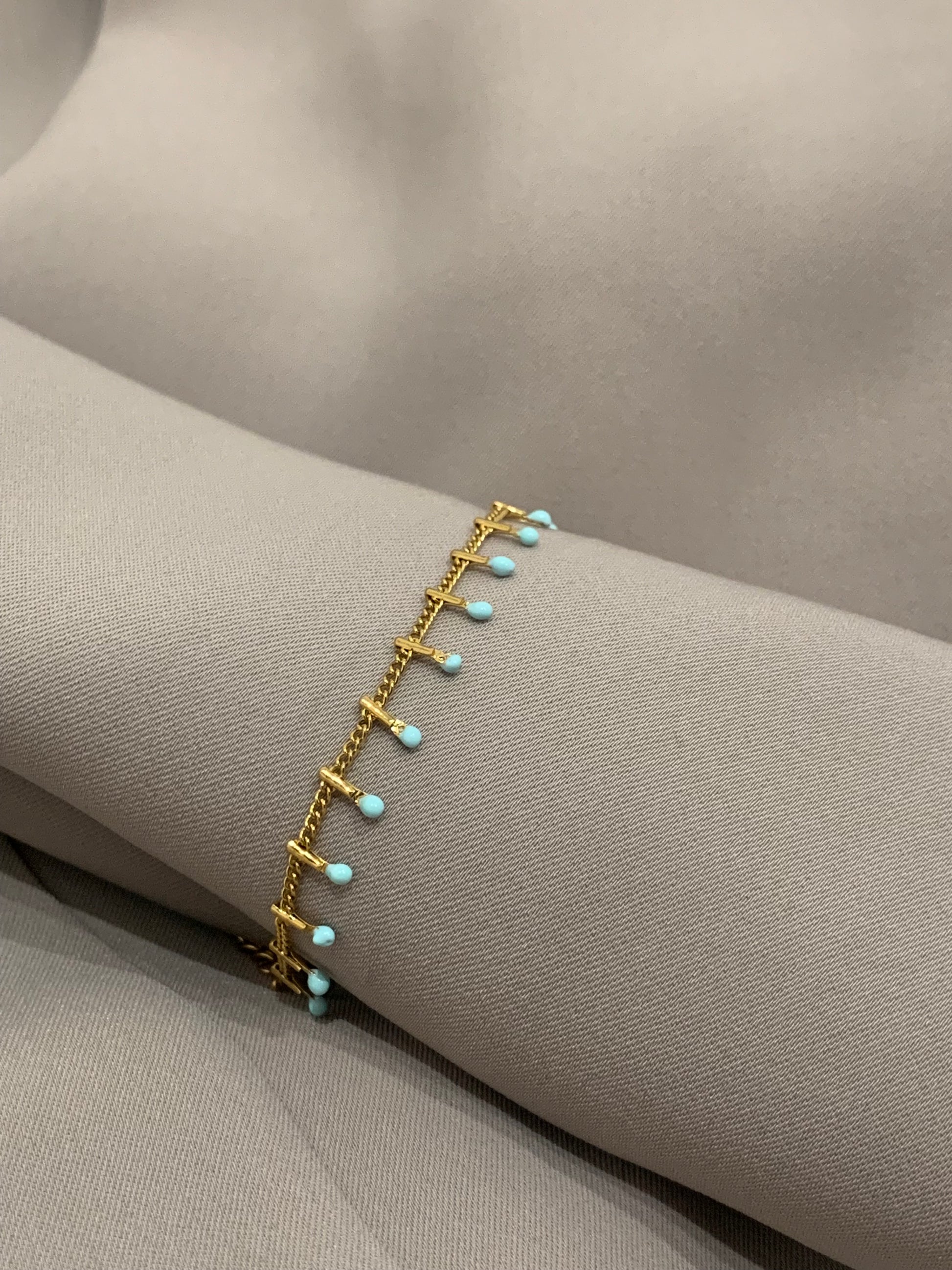 Bracelet Fine Perles en Acier Inoxydable Turquoise