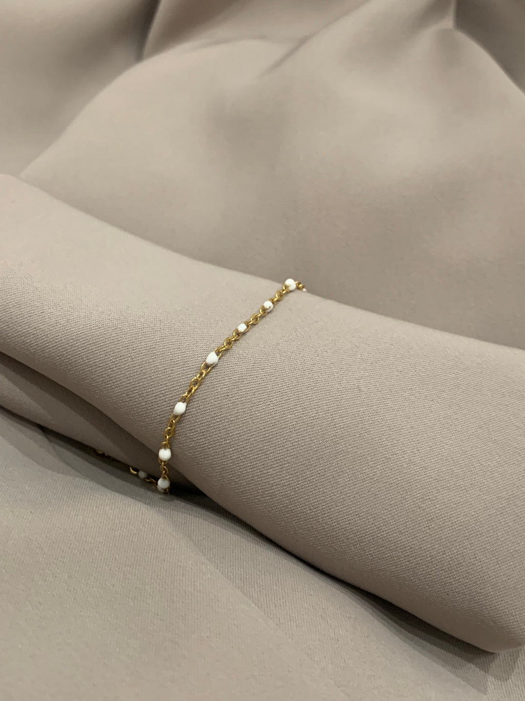 Bracelet Fine Perles en Acier Inoxydable Blanc