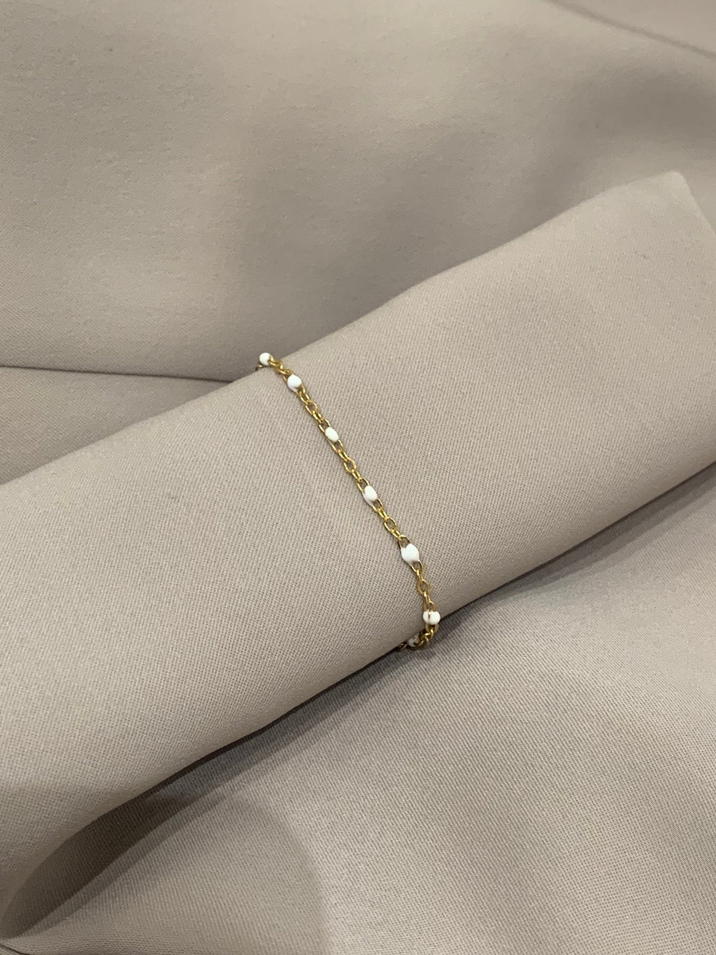 Bracelet Fine Perles en Acier Inoxydable Blanc