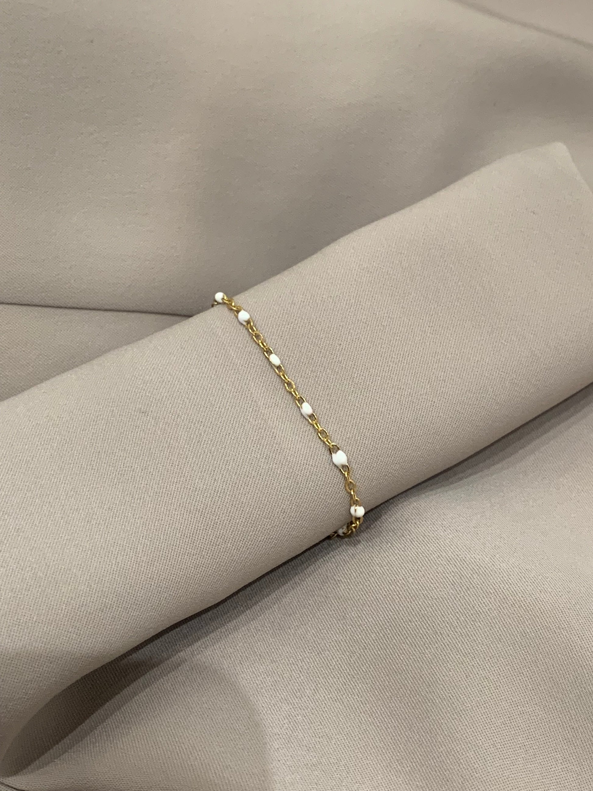 Bracelet Fine Perles en Acier Inoxydable Blanc