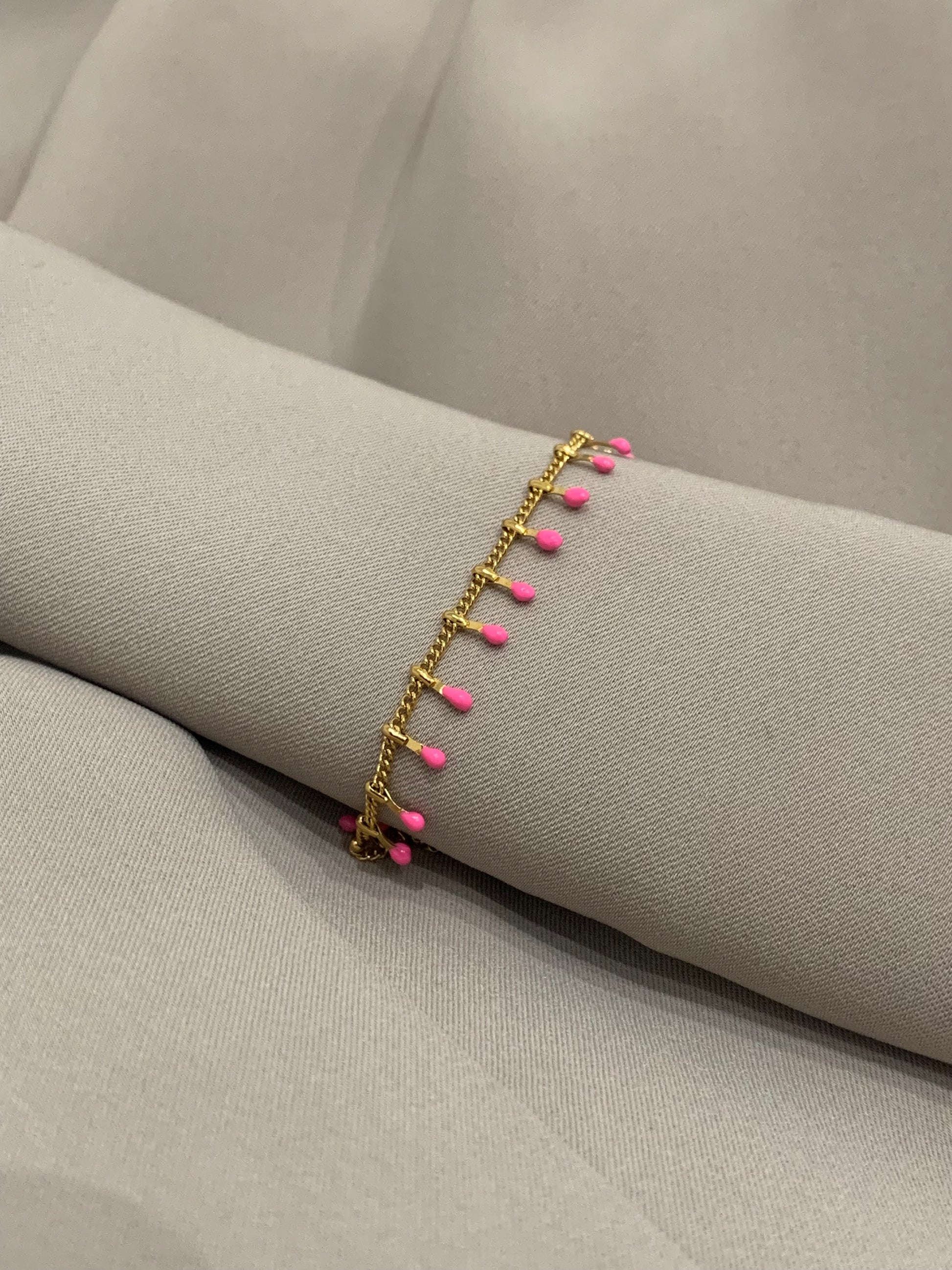 Bracelet Fine Perles en Acier Inoxydable Rose