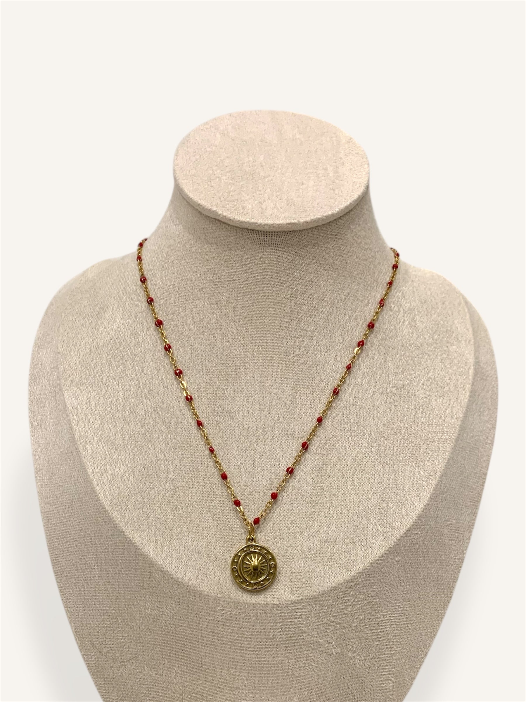 Collier à Pendentif en Acier Inoxydable Bordeaux