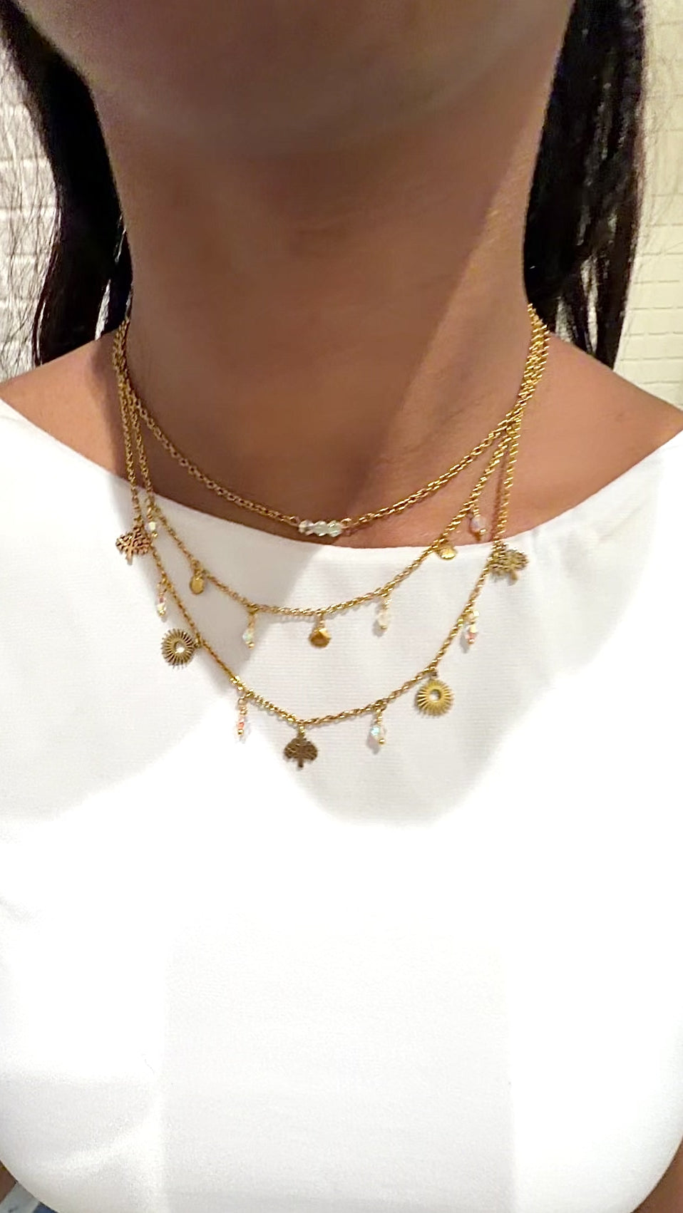 Collier 3 cristaux doré