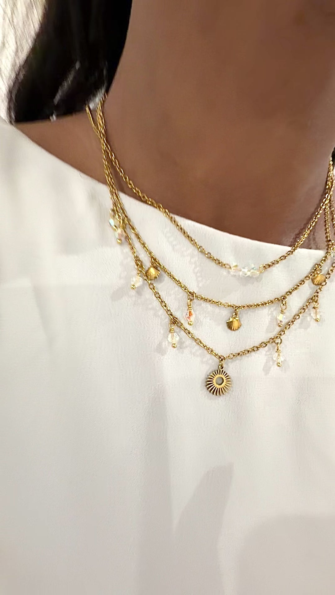 Collier 6 cristaux doré